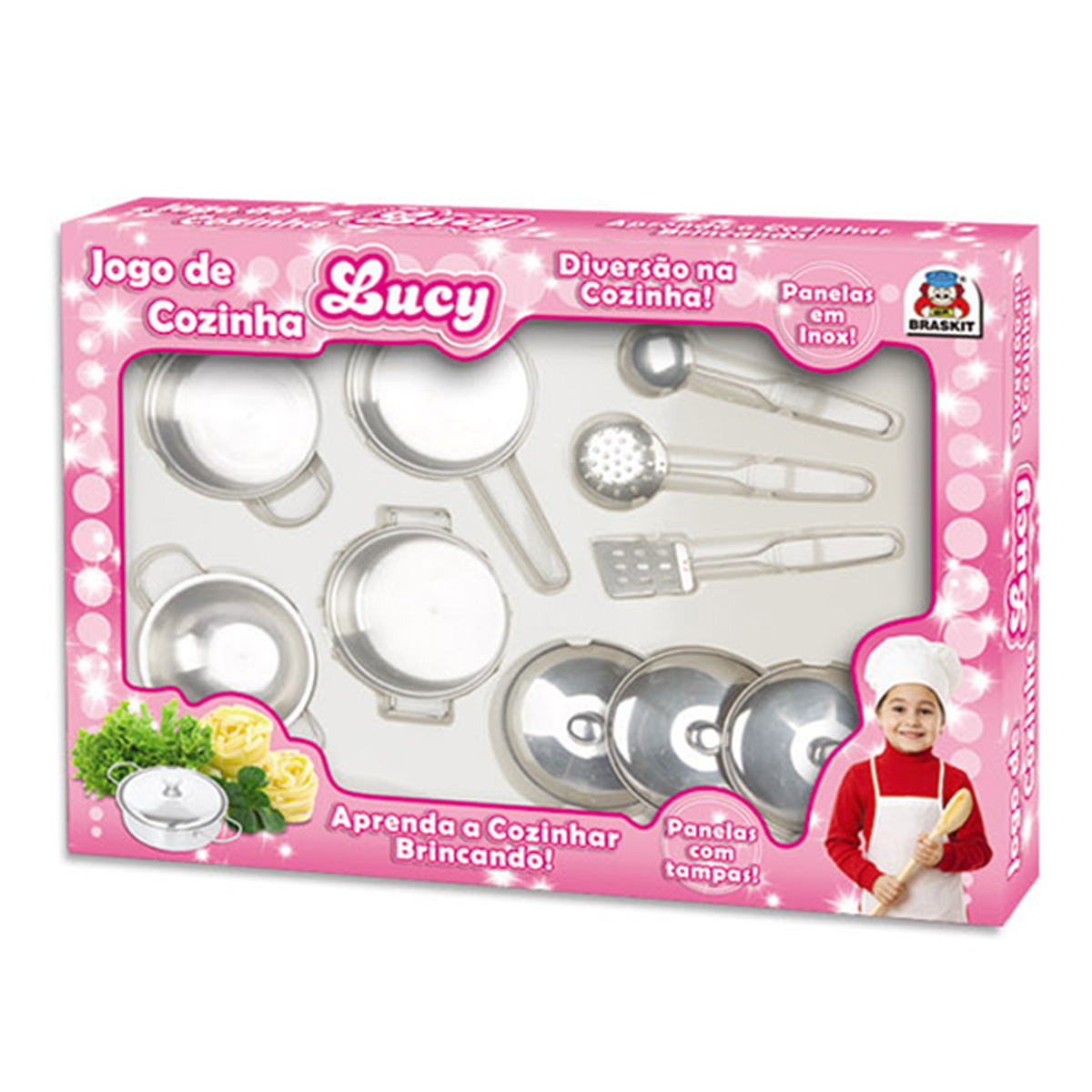 Jogo de Cozinha Lucy Inox – com 3 tampas – Braskit Brinquedos